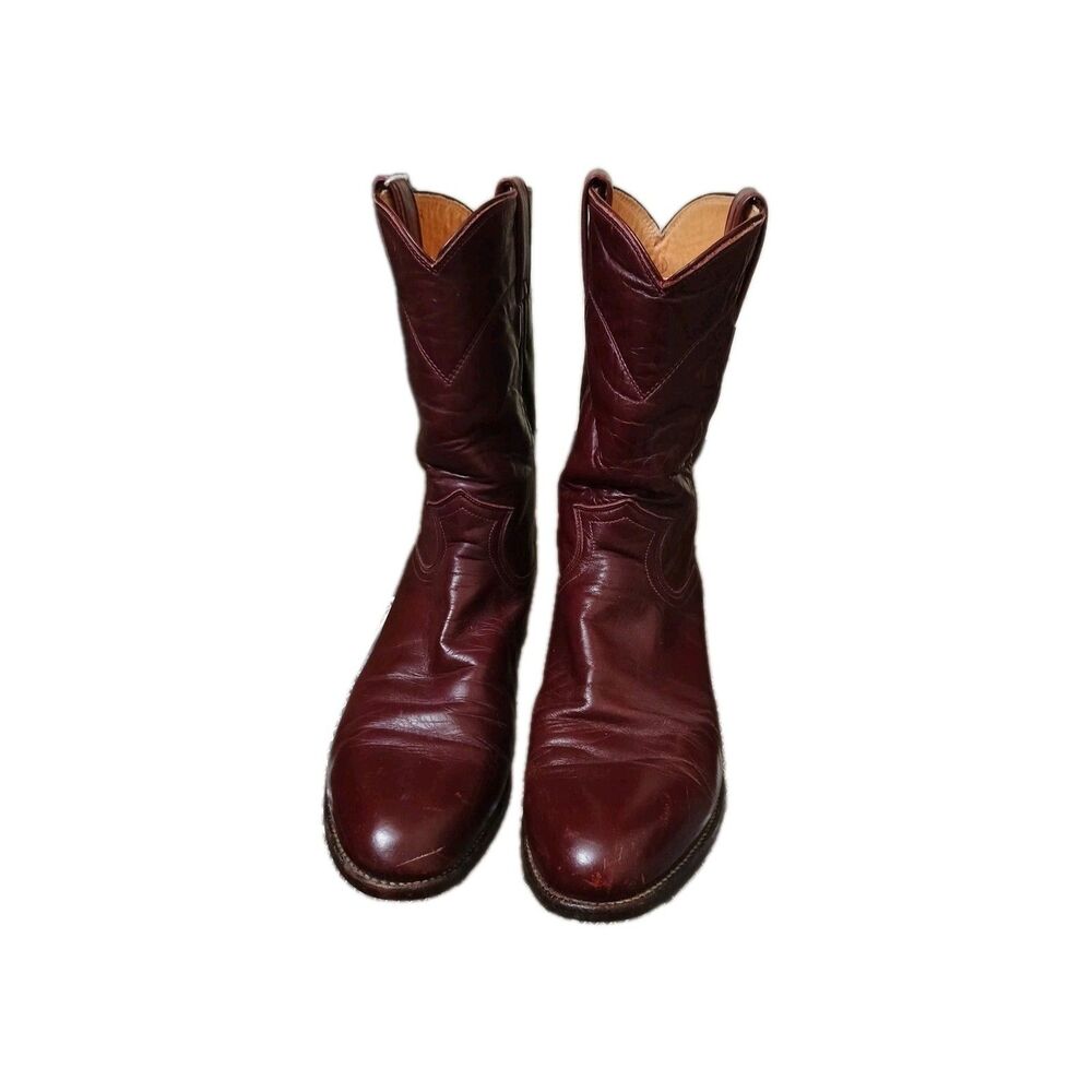 Men's Red Brown Justin Leather Western Cowboy Boots Sz 12 E - Picture 5 of 10